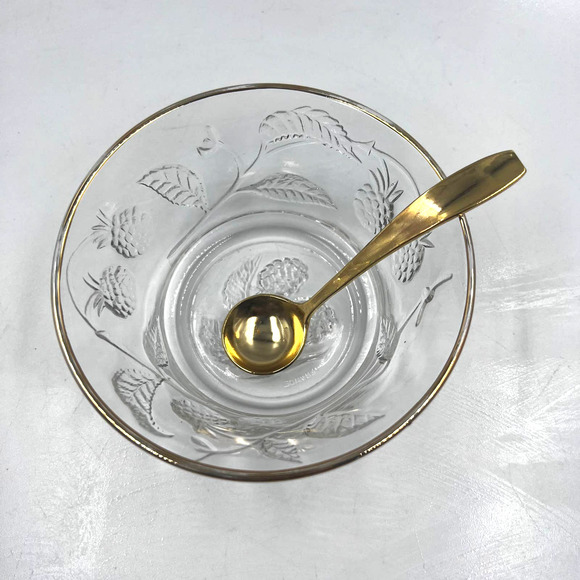 Vintage Arcopol France Sugar Dish Etched Raspberries Berry Jelly Bowl Gold Tone - Picture 2 of 10